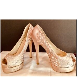 Micheal prom/homecoming nude with rhinstone peeptoe platform size 7